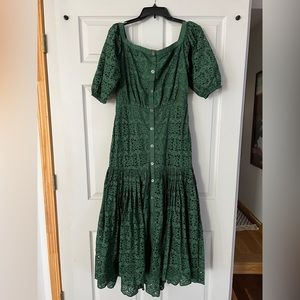 Veronica Beard Cali eyelet dress Forest green size 6 brand new